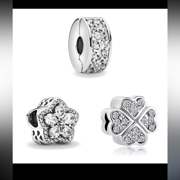Pandora Jewelry - Set of 3 pure silver floral 925 stamped charms used as spacers